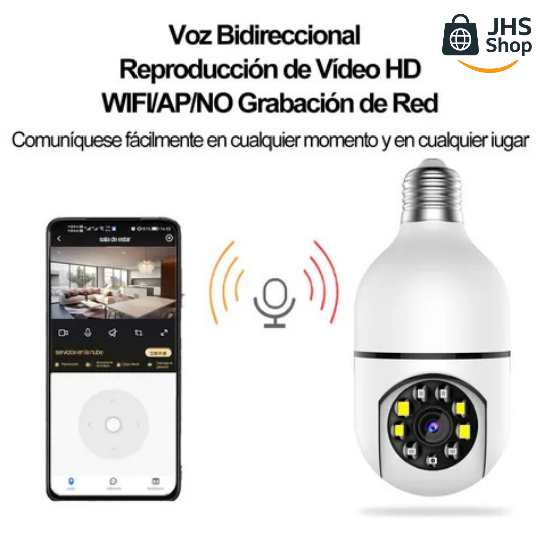 CÁMARA FOCO DE SEGURIDAD Y VIGILANCIA VISIÓN 360º grados . 📹💡🕵🏻 ¡Se conecta a Wi-Fi para que vigiles en tiempo real desde tu celular! 📲