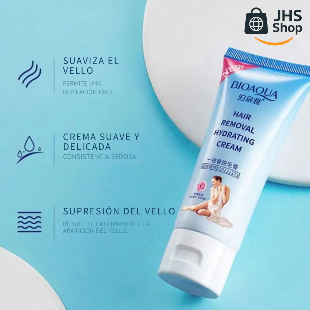 CREMA PARA DEPILAR Bioaqua® removedora de vello. 🧴🦵🏻🌺 ¡Piel suave, hidratada y libre de vello por más tiempo!