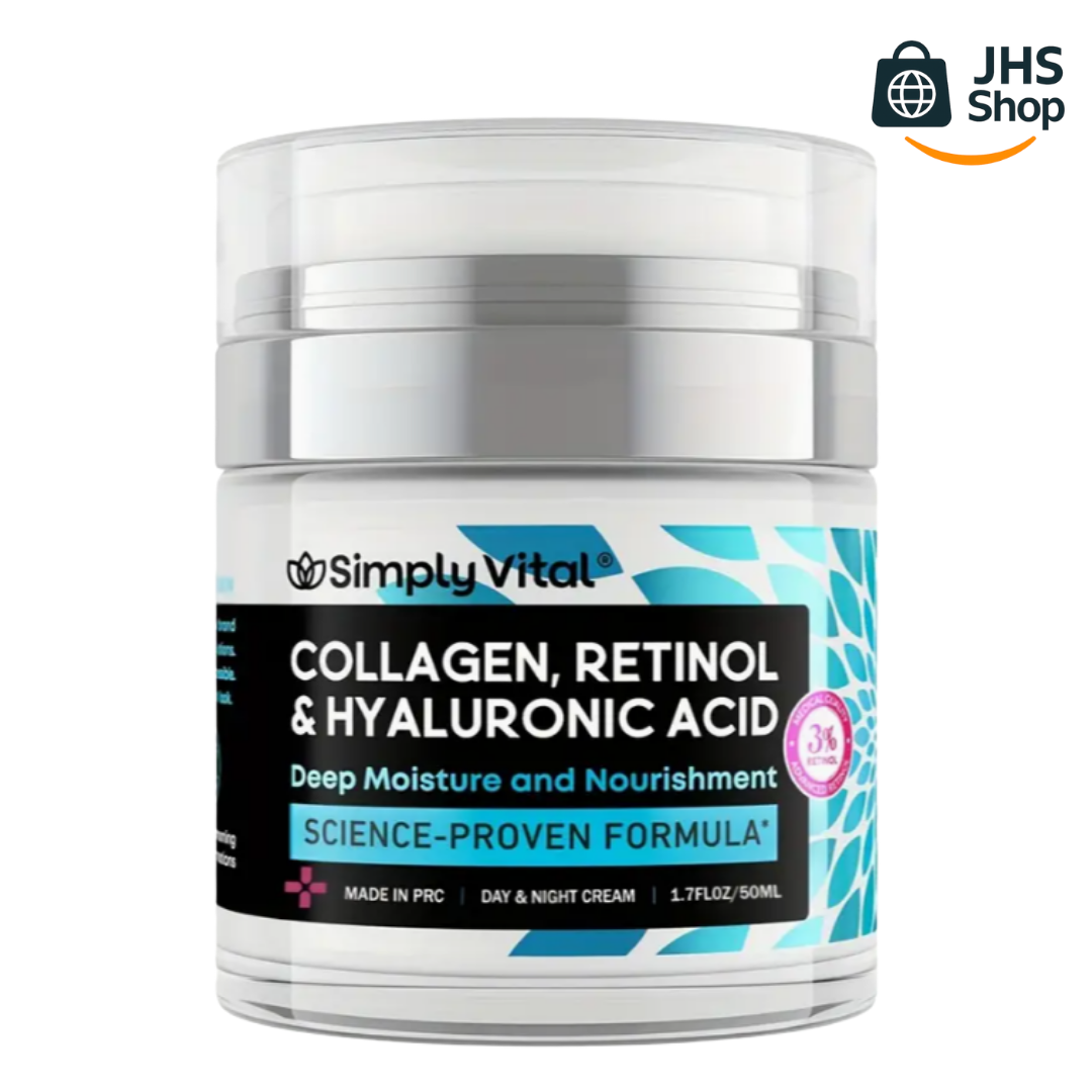 CREMA DE COLÁGENO, RETINOL Y ÁCIDO HIALURÓNICO SimplyVital®. ¡Poderosa terapia antienvejecimiento para tu piel!
