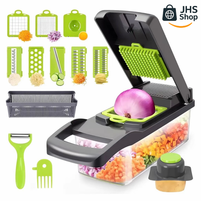 CORTADOR MULTIFUNCIONAL DE COCINA 12 en 1. 🥬 🥗 🥒 💚 👩🏻‍🍳 ¡Cocina y prepara tus platillos favoritos de forma más fácil y rápida!