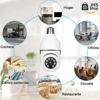 CÁMARA FOCO DE SEGURIDAD Y VIGILANCIA VISIÓN 360º grados . 📹💡🕵🏻 ¡Se conecta a Wi-Fi para que vigiles en tiempo real desde tu celular! 📲