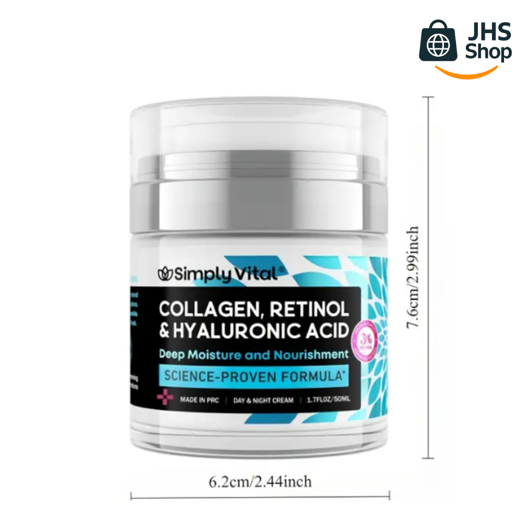 CREMA DE COLÁGENO, RETINOL Y ÁCIDO HIALURÓNICO SimplyVital®. ¡Poderosa terapia antienvejecimiento para tu piel!