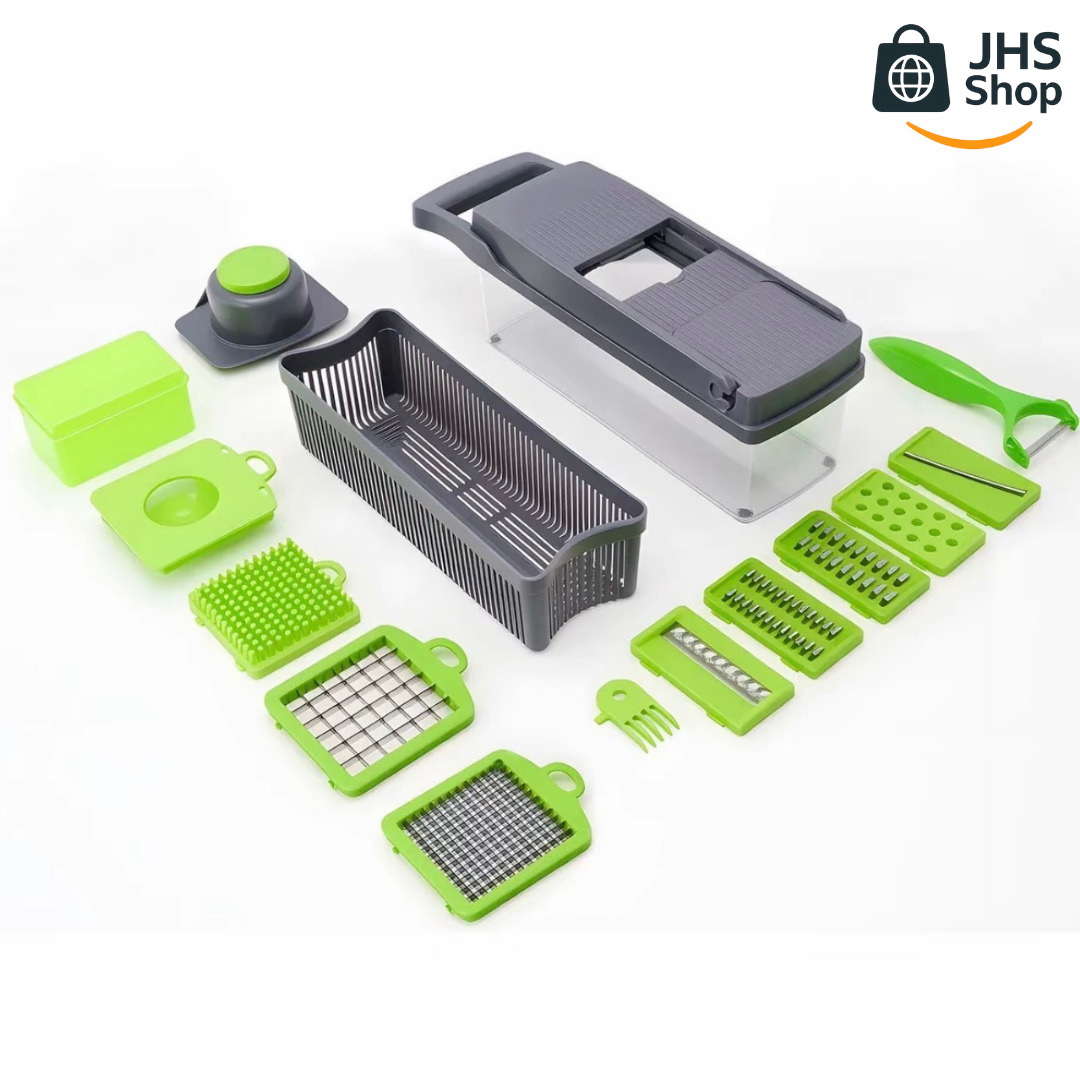 CORTADOR MULTIFUNCIONAL DE COCINA 12 en 1. 🥬 🥗 🥒 💚 👩🏻‍🍳 ¡Cocina y prepara tus platillos favoritos de forma más fácil y rápida!