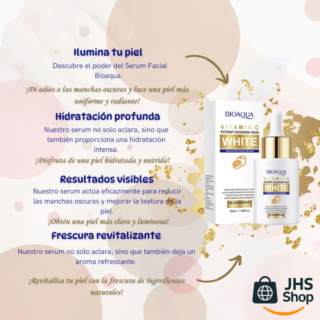 SÉRUM FACIAL ACLARANTE CON VITAMINA C Bioaqua® 30 ml. 🍊👱🏻‍♀️✨👌🏼 ¡Hidrata profundamente tu piel y aclara las manchas!