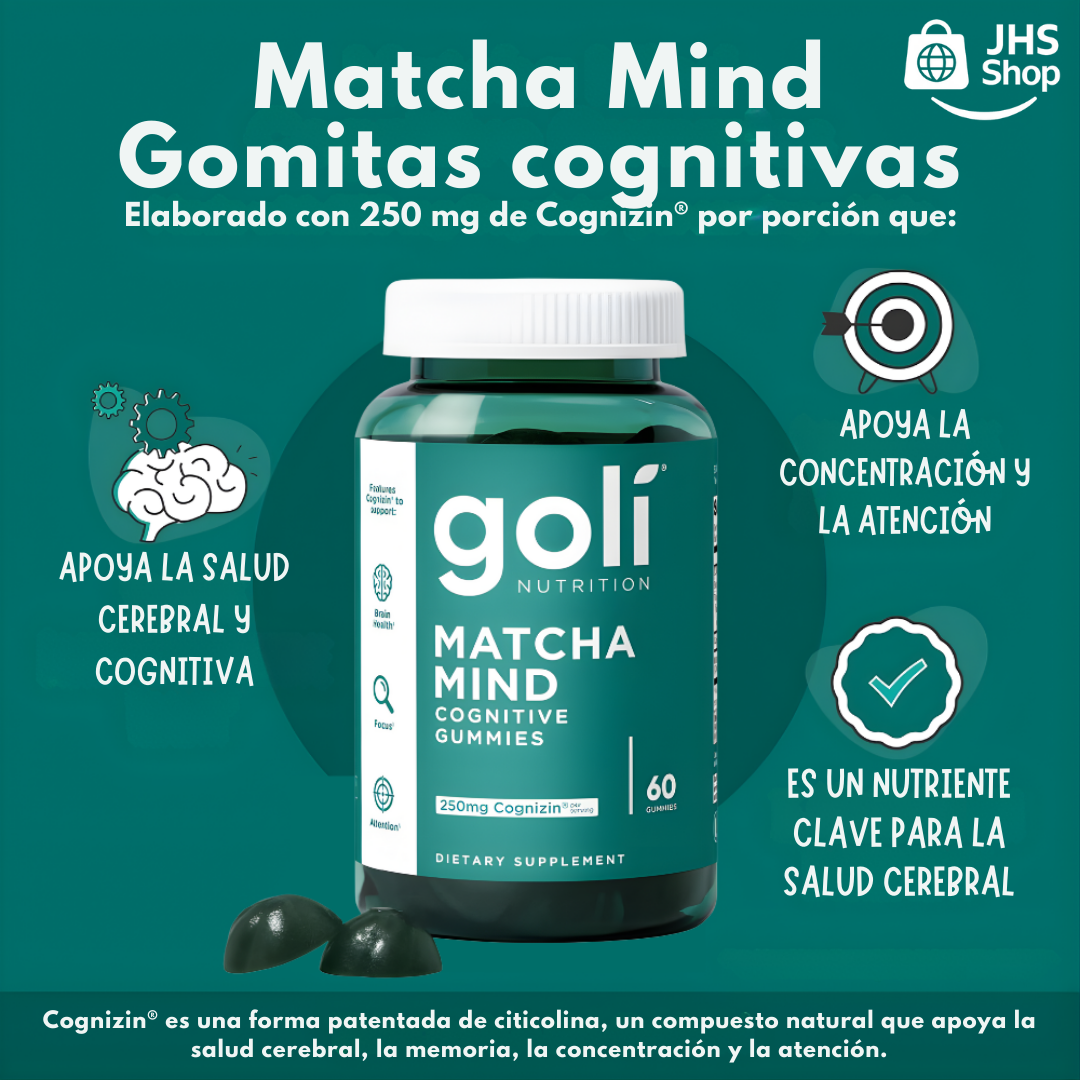 Suplemento Goli® Matcha Mind (60 gomas). 🟢 🌿 🧠 ¡Mejora tu enfoque, atención y salud cerebral!