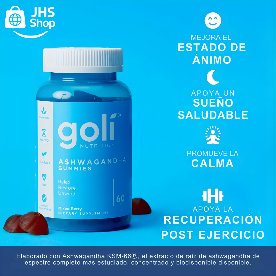 SUPLEMENTO GOLI® ASHWAGANDHA (60 gomas). 🟣🫐 🌾 💪🏻 ¡Reduce el estrés, promueve la relajación y mejora el rendimiento físico!