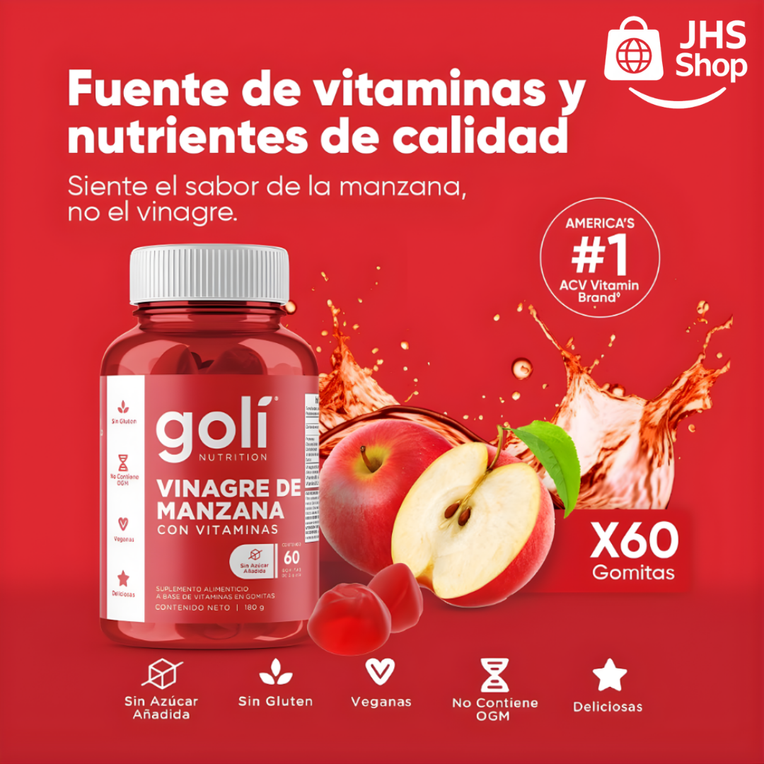 SUPLEMENTO GOMITAS GOLI® DE VINAGRE DE MANZANA (60 gomas) 🍎. ¡Mejora tu salud digestiva, energía, control de peso y bienestar general!