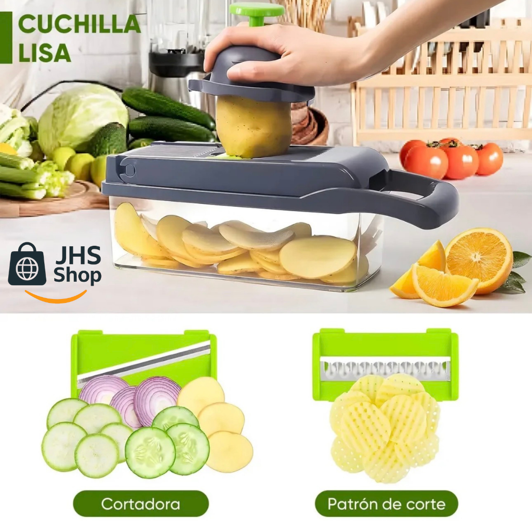 CORTADOR MULTIFUNCIONAL DE COCINA 12 en 1. 🥬 🥗 🥒 💚 👩🏻‍🍳 ¡Cocina y prepara tus platillos favoritos de forma más fácil y rápida!