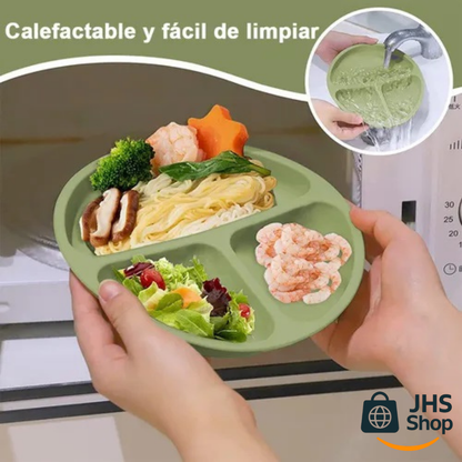 JUEGO DE PLATOS, VASO ENTRENADOR  Y CUBIERTOS DE SILICÓN GRADO ALIMENTICIO PARA BEBÉS (8 piezas). 🍏🥣👶🏻💕