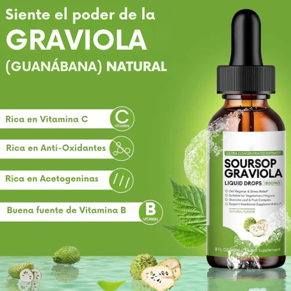 GOTAS ORGÁNICAS DE GUANÁBANA, para mejorar la digestión y fortalecer el sistema inmunológico.