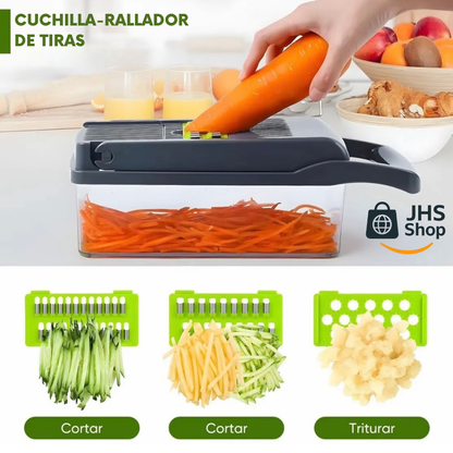 CORTADOR MULTIFUNCIONAL DE COCINA 12 en 1. 🥬 🥗 🥒 💚 👩🏻‍🍳 ¡Cocina y prepara tus platillos favoritos de forma más fácil y rápida!
