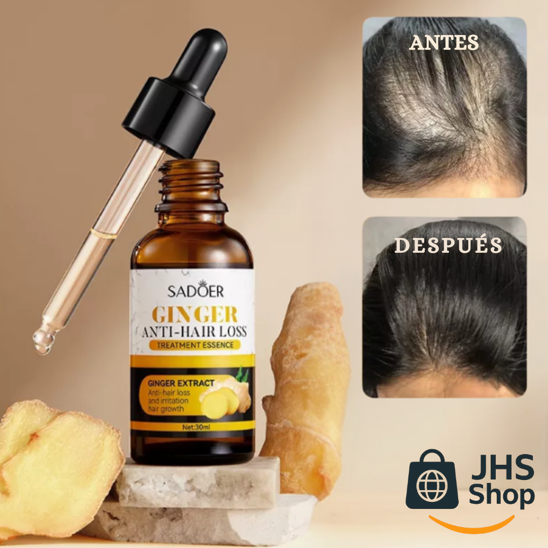 SÉRUM DE JENGIBRE ANTI-CAÍDA DEL CABELLO Sadoer®. ¡Promueve el crecimiento y fortaleza de tu cabello!
