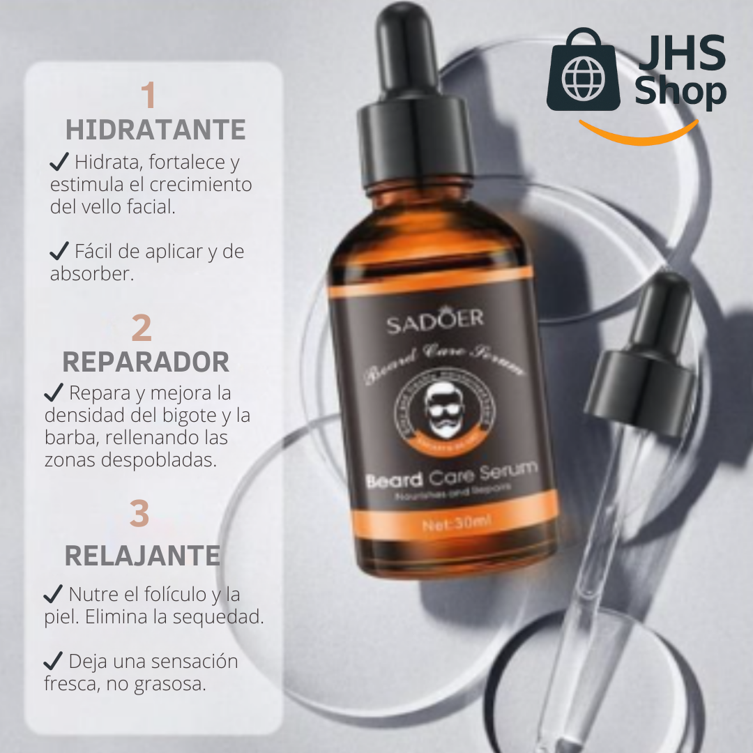 SÉRUM PARA BARBA Y BIGOTE Sadoer®. ¡Suaviza, nutre y estimula el crecimiento de barba, bigote y vello!