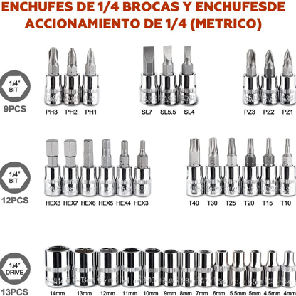 JUEGO DE HERRAMIENTAS LLAVES DE DADOS de 46 Piezas. 🧰 🗜️🔩 ¡Es perfecto para mejoras en el hogar, mecánica de autos, carpintería y construcción!