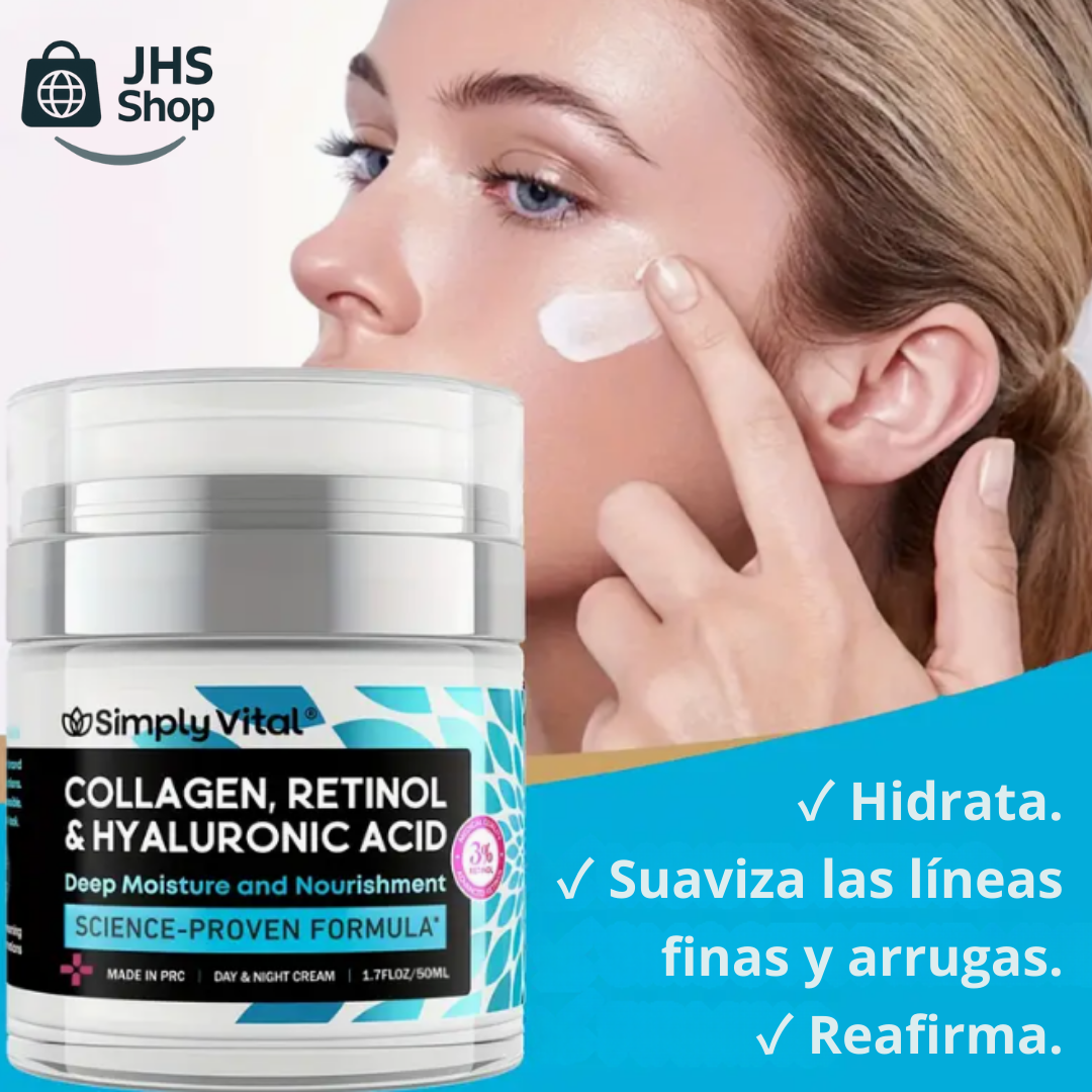 CREMA DE COLÁGENO, RETINOL Y ÁCIDO HIALURÓNICO SimplyVital®. ¡Poderosa terapia antienvejecimiento para tu piel!