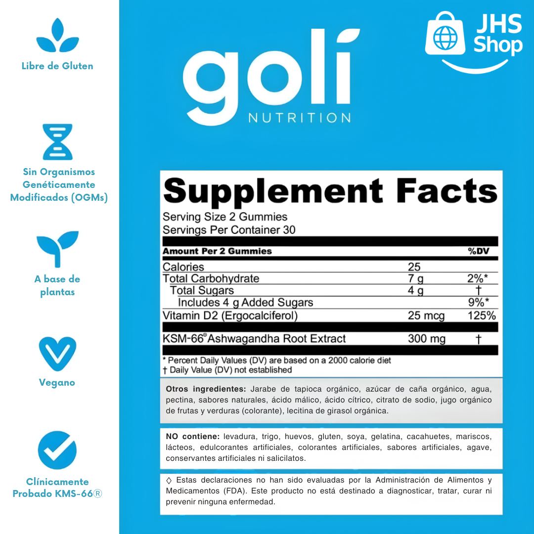SUPLEMENTO GOLI® ASHWAGANDHA (60 gomas). 🟣🫐 🌾 💪🏻 ¡Reduce el estrés, promueve la relajación y mejora el rendimiento físico!
