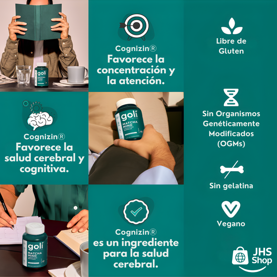 Suplemento Goli® Matcha Mind (60 gomas). 🟢 🌿 🧠 ¡Mejora tu enfoque, atención y salud cerebral!
