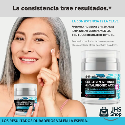 CREMA DE COLÁGENO, RETINOL Y ÁCIDO HIALURÓNICO SimplyVital®. ¡Poderosa terapia antienvejecimiento para tu piel!