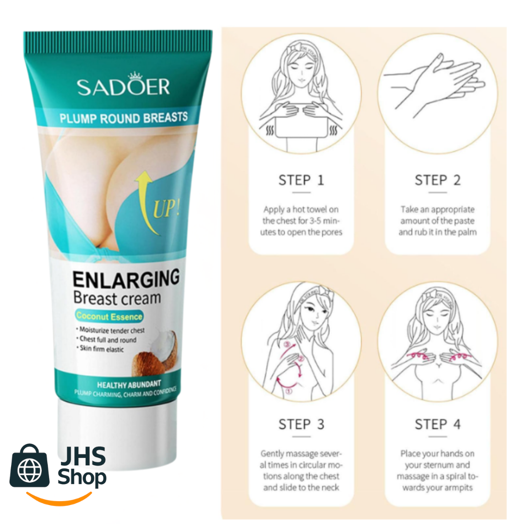 CREMA Sadoer® PARA AGRANDAR EL BUSTO. ¡Con su extracto de coco, hidrata y favorece el crecimiento del busto de forma natural!