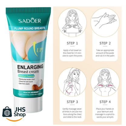 CREMA Sadoer® PARA AGRANDAR EL BUSTO. ¡Con su extracto de coco, hidrata y favorece el crecimiento del busto de forma natural!