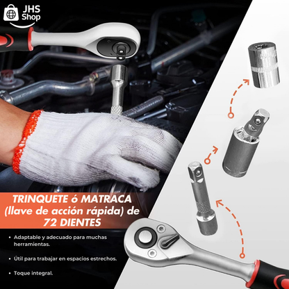 JUEGO DE HERRAMIENTAS LLAVES DE DADOS de 46 Piezas. 🧰 🗜️🔩 ¡Es perfecto para mejoras en el hogar, mecánica de autos, carpintería y construcción!