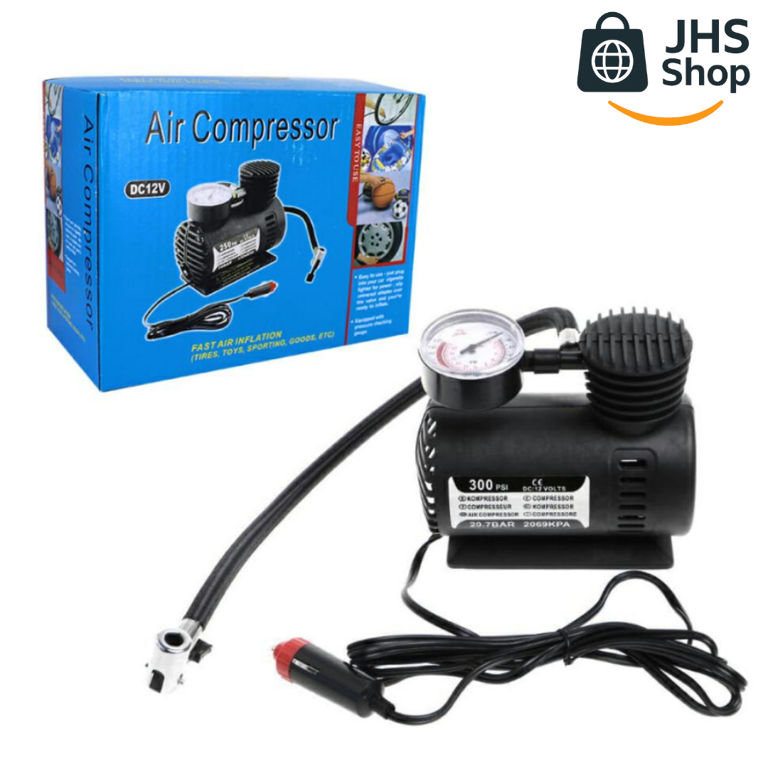 COMPRESOR DE AIRE PARA INFLAR LLANTAS, BALONES, GLOBOS y/o COLCHONES DE AIRE, 12V. 🏀 ⚽ 🚲 🏍️ 🚗 🛻 🚛 ¡Ahorra tiempo y esfuerzo!