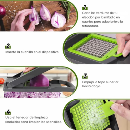 CORTADOR MULTIFUNCIONAL DE COCINA 12 en 1. 🥬 🥗 🥒 💚 👩🏻‍🍳 ¡Cocina y prepara tus platillos favoritos de forma más fácil y rápida!