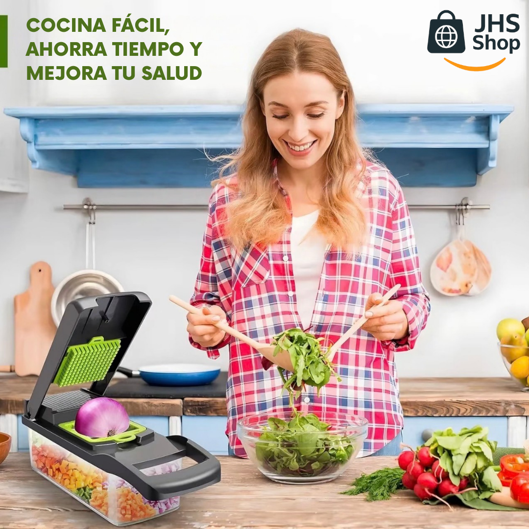 CORTADOR MULTIFUNCIONAL DE COCINA 12 en 1. 🥬 🥗 🥒 💚 👩🏻‍🍳 ¡Cocina y prepara tus platillos favoritos de forma más fácil y rápida!