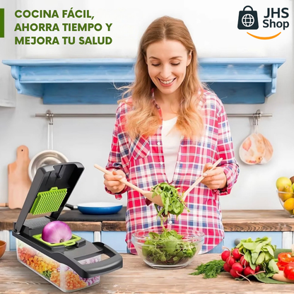 CORTADOR MULTIFUNCIONAL DE COCINA 12 en 1. 🥬 🥗 🥒 💚 👩🏻‍🍳 ¡Cocina y prepara tus platillos favoritos de forma más fácil y rápida!